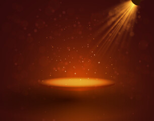 Theater stage with spotlights. Podium in the light of searchlights, the magic interior. vector.