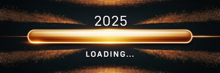 Abstract 2025 Gold loading bar with sparkles. 2025 New Year festive background