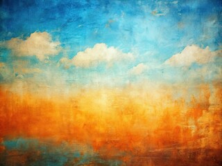 Obraz premium Vintage Style Abstract Orange and Blue Pastel Textured Painting Background for Creative Design Projects, Home Decor, and Artistic Expressions