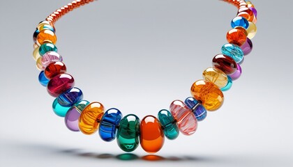 Obraz premium A colorful glass bead necklace, showcasing unique shapes and hues that represent individuality and style, perfect for any fashion statement, Generative AI
