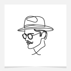 Man Face Wearing Hat and Glasses Line Hand Drawn Abstract Illustration Element Vector , Hand Drawing Line Art Element for Canvas , Wallpaper , Etc .