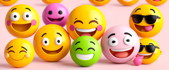 A playful illustration of happy emoji faces, ideal for adding a cheerful and fun touch to your designs.
