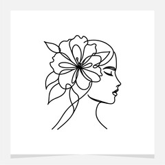 Beauty Woman Face with Flower Line Hand Drawn Abstract Illustration Element Vector , Hand Drawing Line Art Element for Canvas , Wallpaper , Etc .