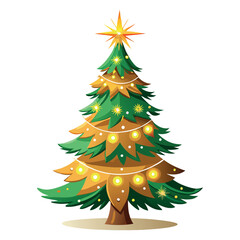 Festively decorated christmas tree with twinkling lights and star topper