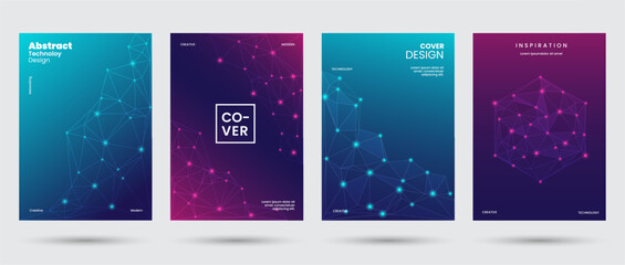 Abstract collection of geometric pattern backgrounds with connecting the dots and lines. Networking concept, drak color, internet connection and global communication for banner design or header