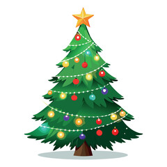 Festively decorated christmas tree with star and ornaments