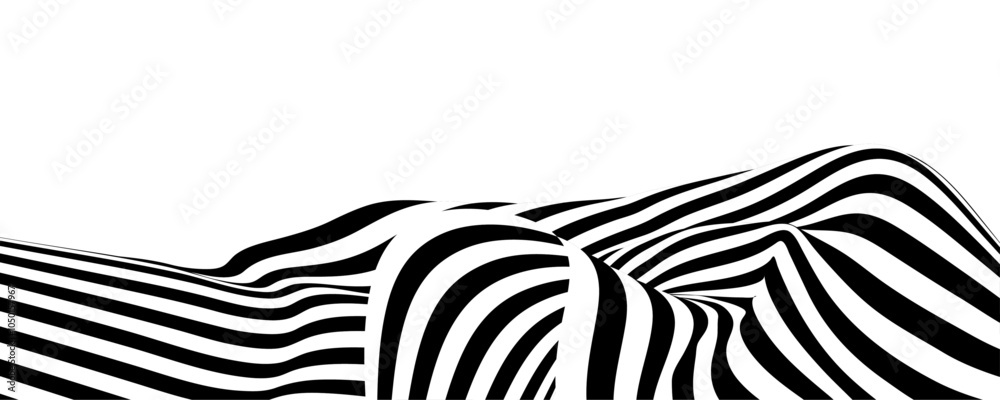 Fototapete abstract stripe wave with black and white line pattern. 3d optical op art background in trendy y2k p