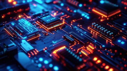 Obraz premium Neon circuitry with calming rhythm and futuristic tech style