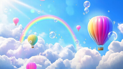 Fototapeta premium Up, Up, and Away Colorful Balloons in a Magical Sky 