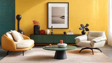 Modern Living Room with Stylish Furniture and Bold Color Accents