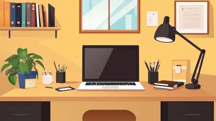 Stylish workplace with laptop computer and office supplies