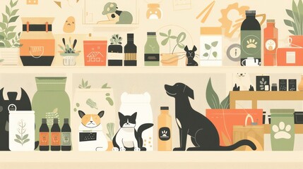 Naklejka premium Brands creating sustainable pet products from organic, biodegradable materials. Illustrations