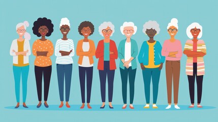 Fototapeta premium Caregivers fostering companionship relationships with elders, focusing on emotional support. Illustrations