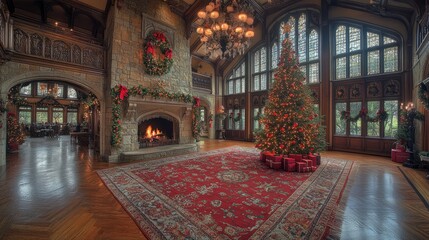 Obraz premium Cozy Christmas Scene with Holiday Elements for Seasonal Celebrations and Festive Decorations