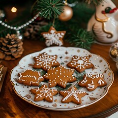 Fototapeta premium christmas gingerbread cookies and christmas decorations