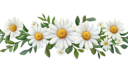 Fototapeta premium Vibrant Daisy Blossoms - Trendy Floral Design on White Background for Greeting Cards and Banners