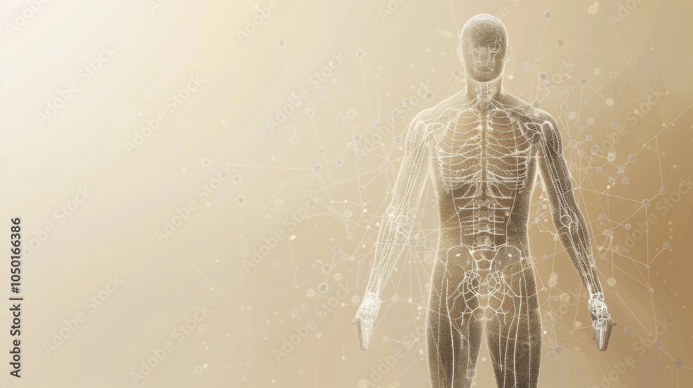 Aufkleber an abstract depiction of a human body with highlighted acupuncture points against a neutral backgrou