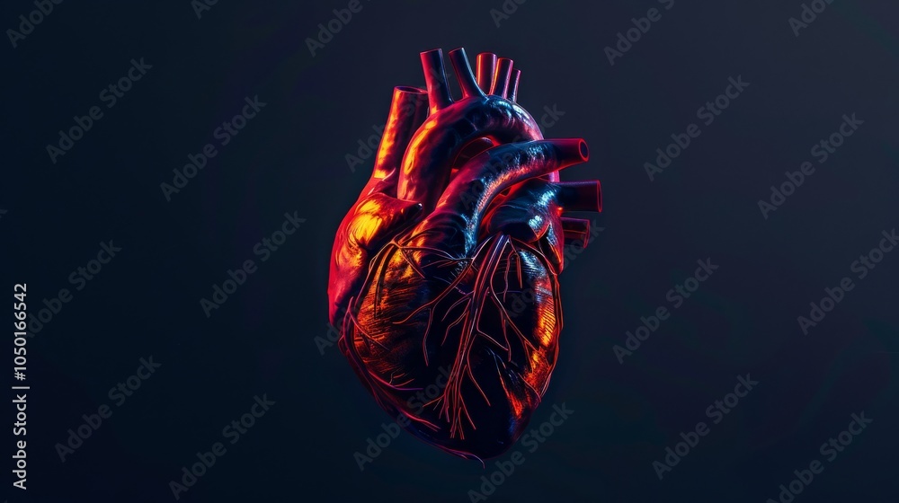 Aufkleber an abstract depiction of a human heart with veins and arteries highlighted in vibrant colors against