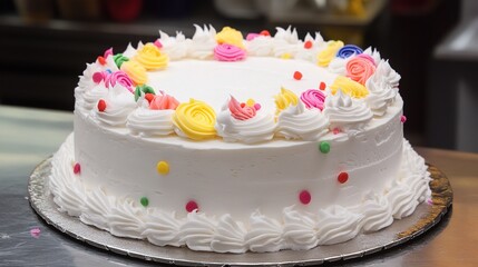 Delicious Freshly Baked Cake with Creamy Frosting and Colorful Decorations, Perfect for Celebrations and Sweet Treats