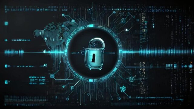 binary code on digital lock colorful lights HD resolution with hyper realistic nature ai generative 4K Background.