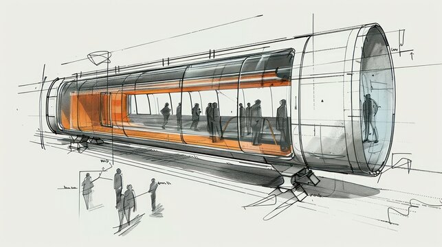 Engineers developing hyperloop transportation systems for faster, eco-friendly travel. Illustrations
