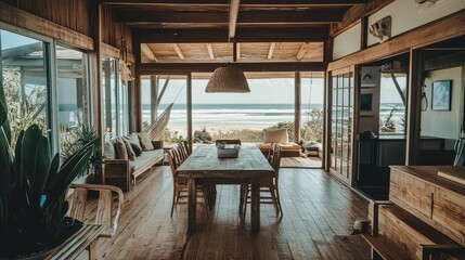 Fototapeta premium Minimalist Beach House with Serene Ocean View