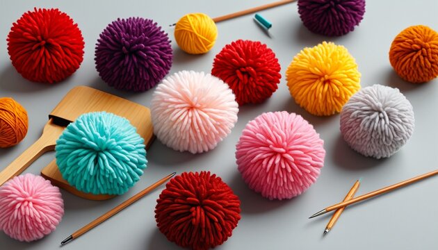 A fun yarn pom-pom maker kit, perfect for creating fluffy decorations and accessories that add a playful touch to crafting projects, Generative AI