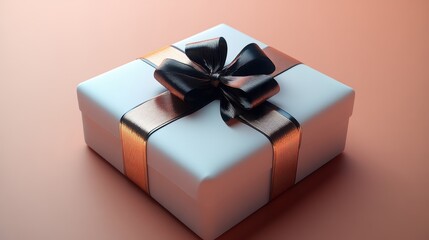 Elegant gift adorned with a metallic ribbon, set against a crisp background, embodying simplicity and sophistication.