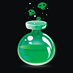 Green poisonous liquid in a glass bottle