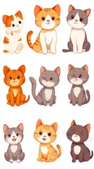 Obraz premium Cute Illustrated Cat Characters - Various Breeds in Playful Poses