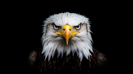 Obraz premium Majestic Front-Facing Eagle Face with Intense Eyes and Detailed Feathers, Capturing the Spirit of Freedom and Strength in Nature