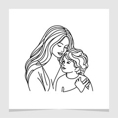 Mother and Son Line Art Drawing Abstract Illustration Element Vector , Hand Drawin Element for Canvas , Wallpaper , Etc .