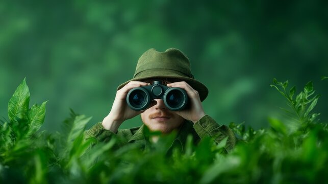 Nature enthusiast observing wildlife through binoculars - Powered by Adobe