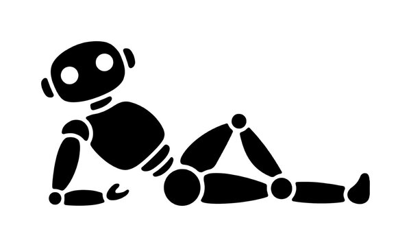 recommend clip art: だらしないポーズで寝そべっている人工知能ロボットのシルエットイラスト　透過背景の切り抜き