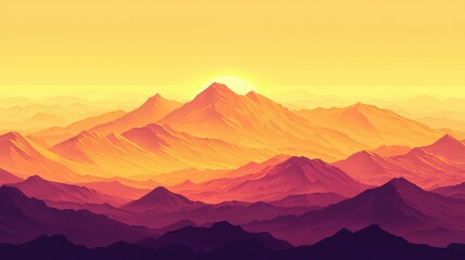Fototapeta premium Vibrant Sunset Over Majestic Mountain Peaks