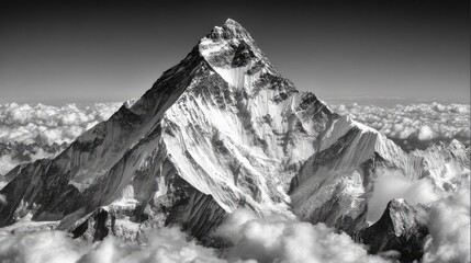 Obraz premium Majestic Mountain Peak Above Clouds in Monochrome Style