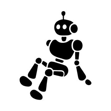 recommend clip art: 座って休憩している人工知能ロボットのシルエットイラスト　透過背景の切り抜き