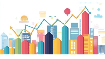 Fototapeta premium Abstract market trends cityscape bar charts upward graph indicating growth analysis