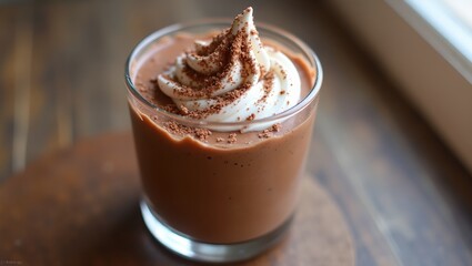 Decadent chocolate mousse with whipped cream swirl