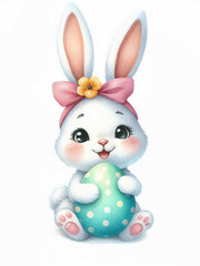 Fototapeta premium Cute cartoon easter bunny on white background. AI