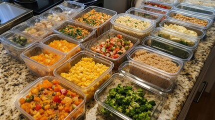 Fototapeta premium Batch cooking meal prep Tupperware containers filled healthy foods organized week