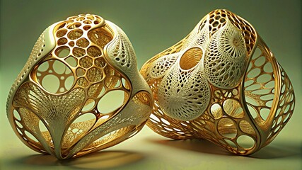 Fototapeta premium 3D colorful art forms with golden patterns background texture