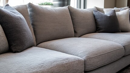 Cozy Gray Couch with Decorative Pillows