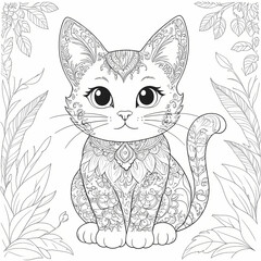 Obraz premium A delightful coloring book featuring adorable cat illustrations, perfect for children and adults alike. Each page showcases a different cat in various poses and settings, ready to be brought to life