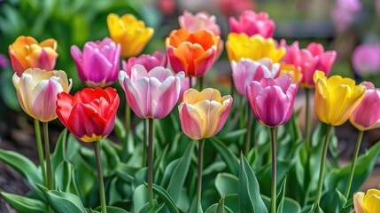 Colorful Tulips Blooming in Spring Garden