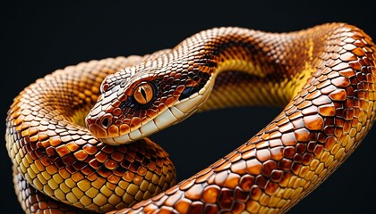 Fototapeta premium A unique amber snake with detailed scales and a captivating design, adding an exotic touch to any decorative display or collection, Generative AI