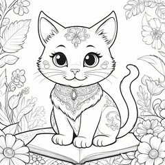 Obraz premium A delightful coloring book featuring adorable cat illustrations, perfect for children and adults alike. Each page showcases a different cat in various poses and settings, ready to be brought to life