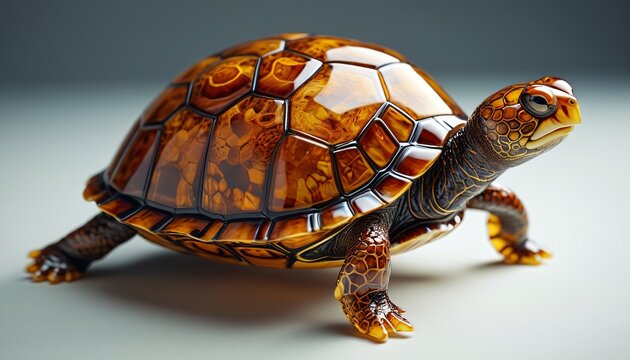 A delightful amber turtle with a beautifully patterned shell and smooth finish, adding an aquatic charm to any home decor or display, Generative AI