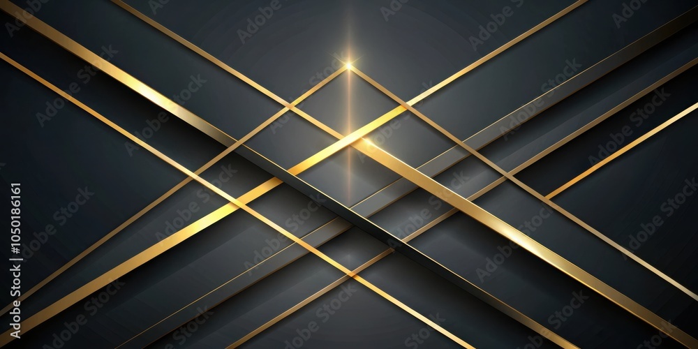 Poster abstract geometric pattern with intersecting golden lines on a dark background