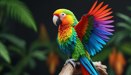 Fototapeta premium A vibrant crystal parrot with multicolored feathers and a lively expression, showcasing the beauty of tropical birds in a stunning decorative piece, Generative AI